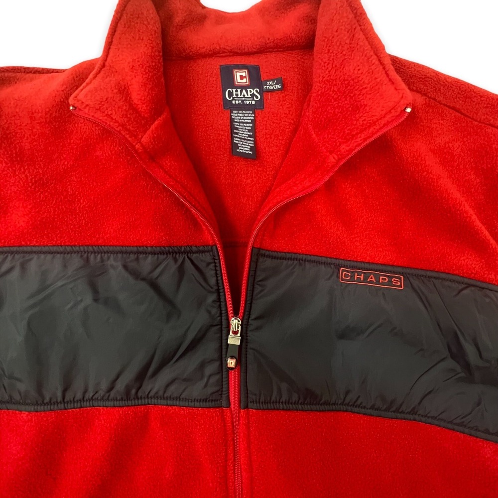 Ralph Lauren CHAPS Mens Fleece Jacket XXL Zip Front Red‎ Blue w/Pockets - Picture 5 of 8